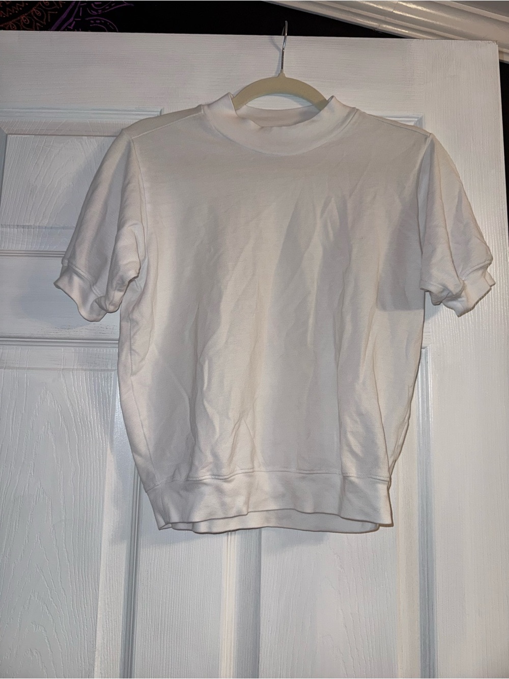 AYR White Cotton Puff Sleeve Mock Neck Top XS